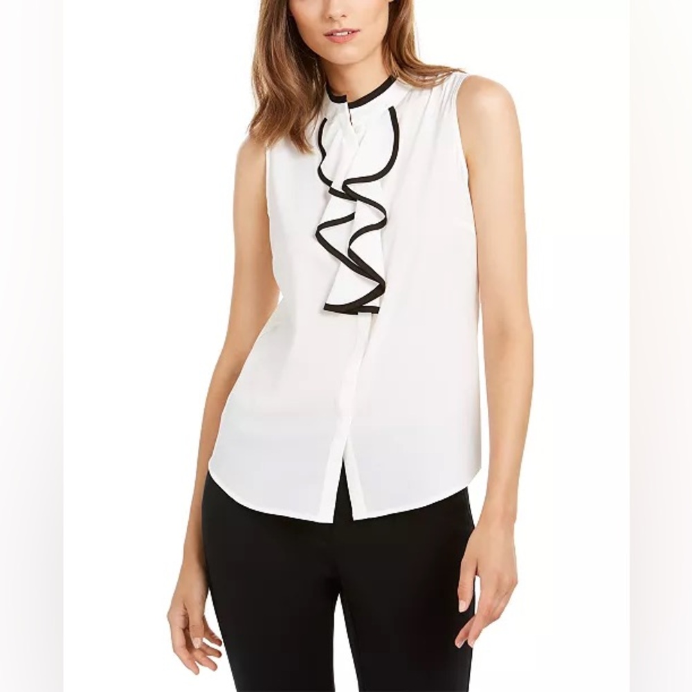 Calvin Klein Sleeveless Ruffle Front Blouse Petite XL NWT Workwear
